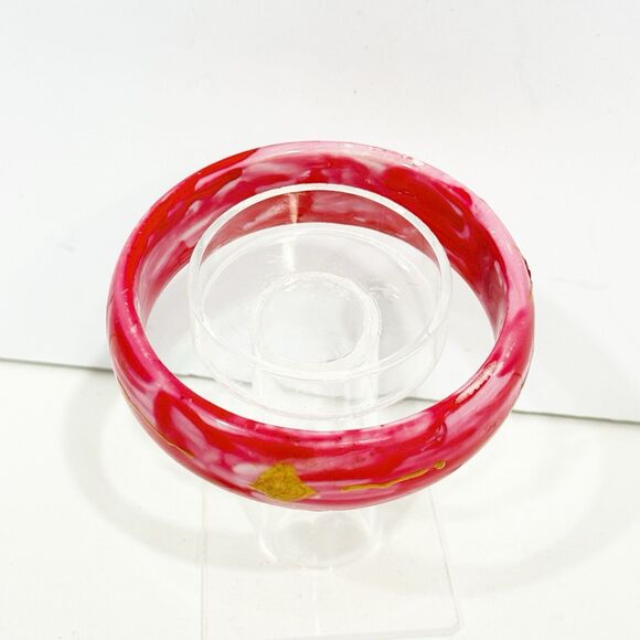 Pink Swirl Resin Bangle Bracelet Gold Hand Painted Sun Design Retro Boho Style - Picture 8 of 14